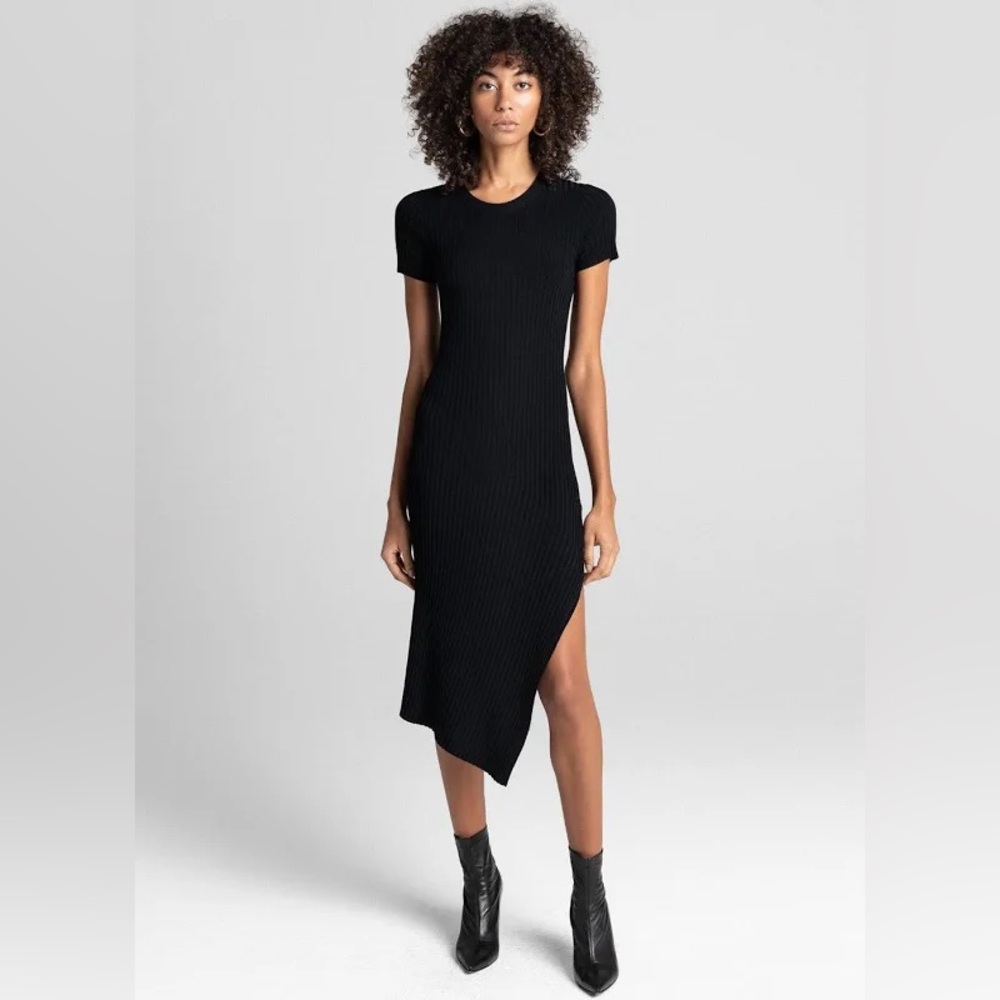 A.L.C. Minetta Ribbed Asymmetrical Midi Dress Black Small Womens